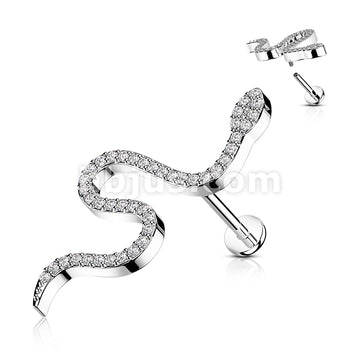 CZ Paved Snake Top on Internally Threaded 316L Surgical Steel Flat Back... - Image 4
