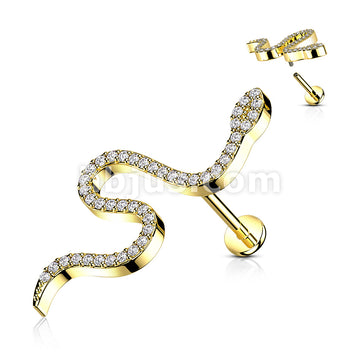 CZ Paved Snake Top on Internally Threaded 316L Surgical Steel Flat Back... - Image 5