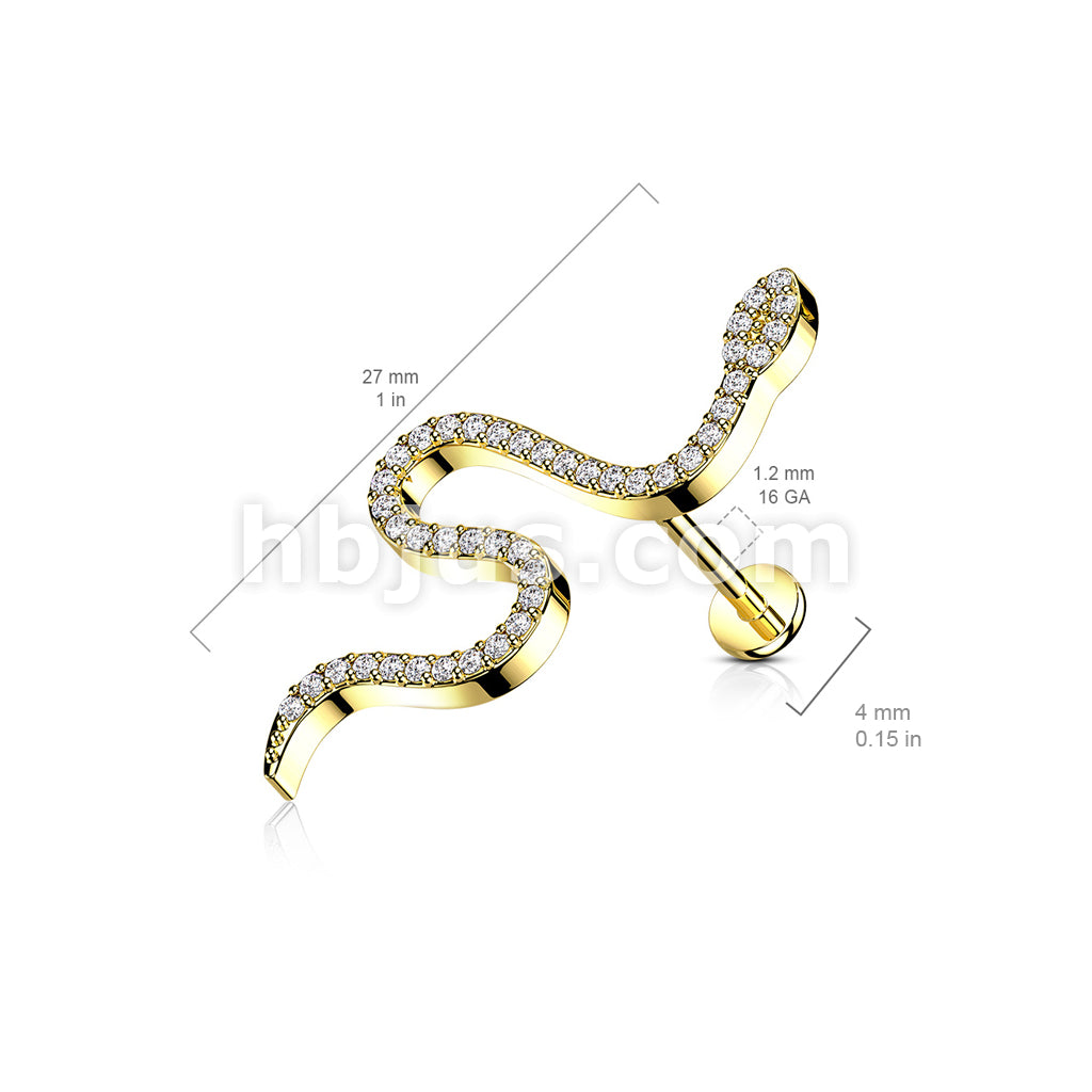 CZ Paved Snake Top on Internally Threaded 316L Surgical Steel Flat Back... - Image 6