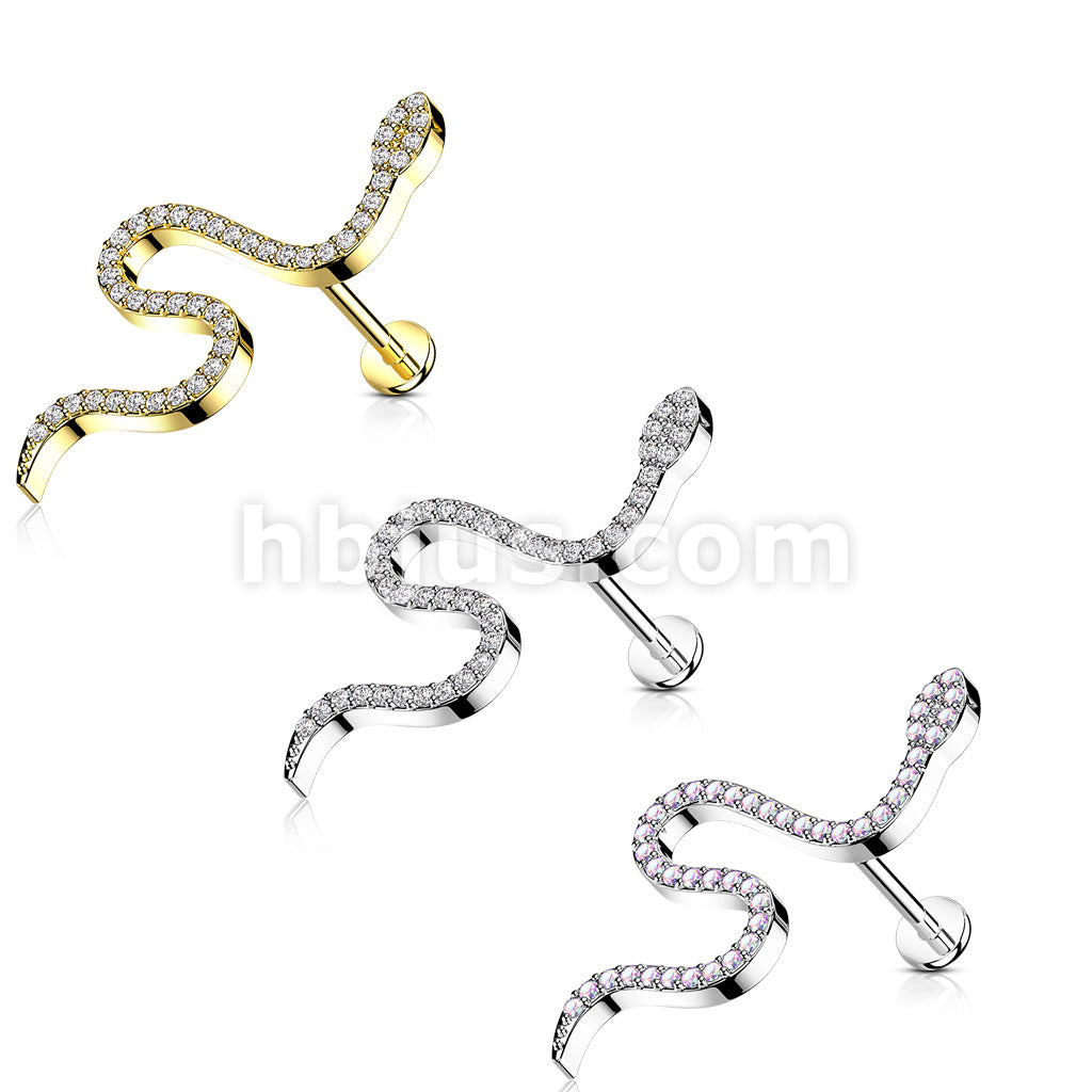 CZ Paved Snake Top on Internally Threaded 316L Surgical Steel Flat Back... - Image 7