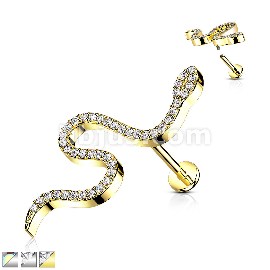 CZ Paved Snake Top on Internally Threaded 316L Surgical Steel Flat Back... - Image 2