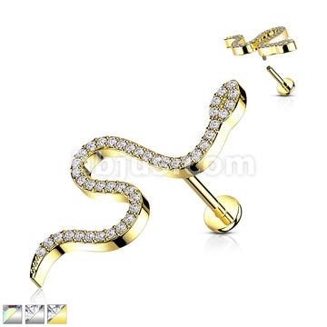 CZ Paved Snake Top on Internally Threaded 316L Surgical Steel Flat Back... - Image 2