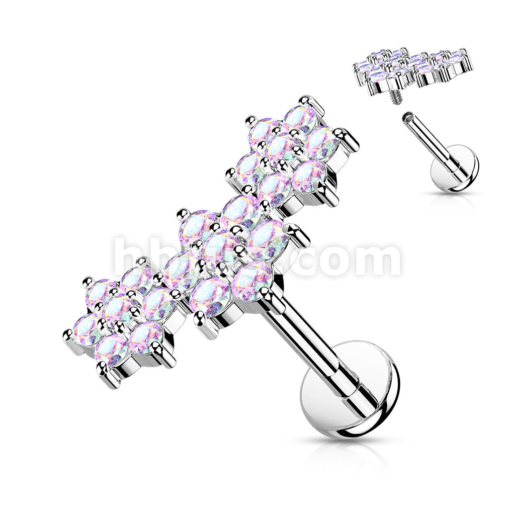 Triple CZ Flower Cluster Top on Internally Threaded 316L Surgical Steel... - Image 3