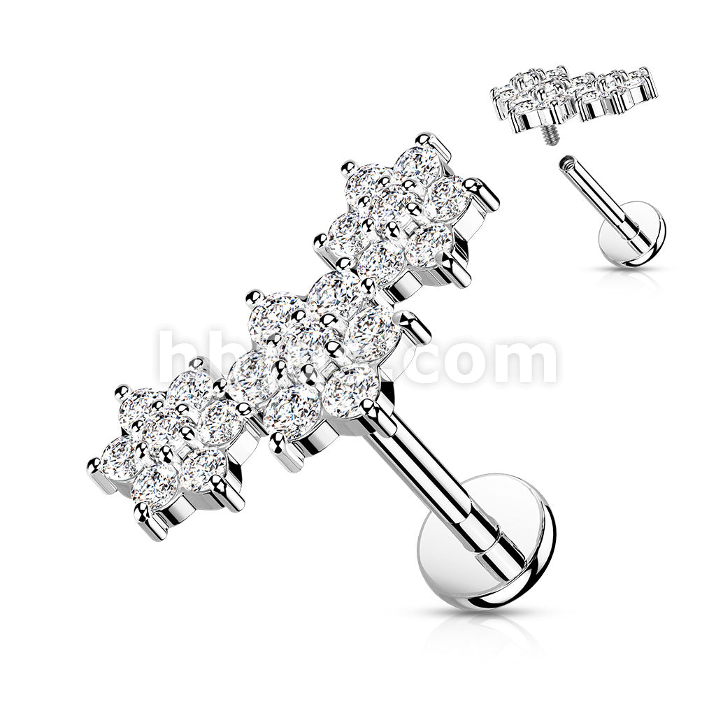 Triple CZ Flower Cluster Top on Internally Threaded 316L Surgical Steel... - Image 4