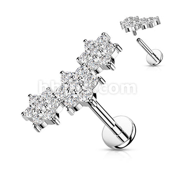 Triple CZ Flower Cluster Top on Internally Threaded 316L Surgical Steel... - Image 4