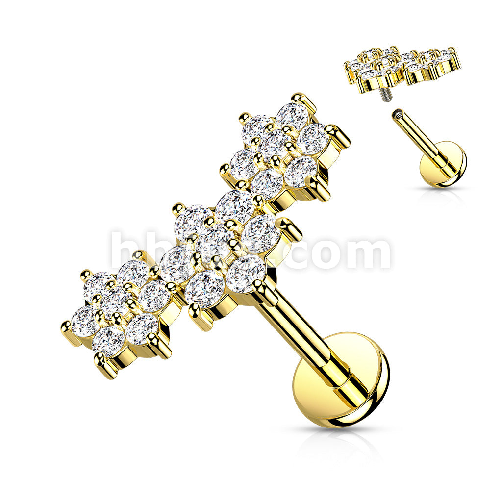 Triple CZ Flower Cluster Top on Internally Threaded 316L Surgical Steel... - Image 5