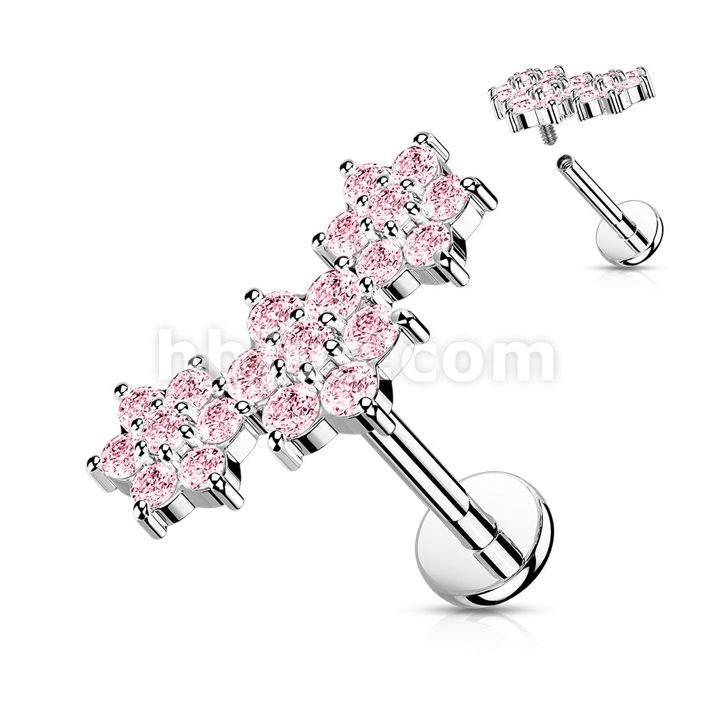Triple CZ Flower Cluster Top on Internally Threaded 316L Surgical Steel... - Image 6