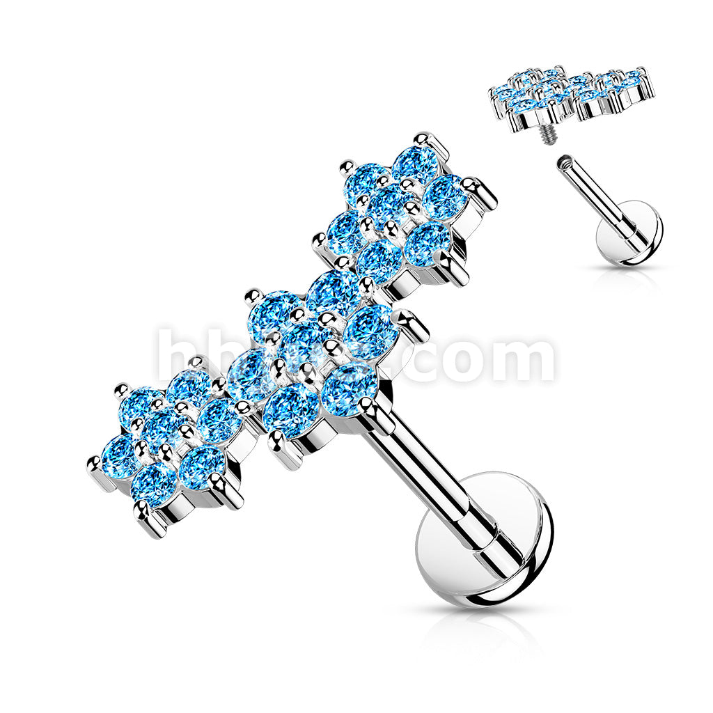 Triple CZ Flower Cluster Top on Internally Threaded 316L Surgical Steel... - Image 7