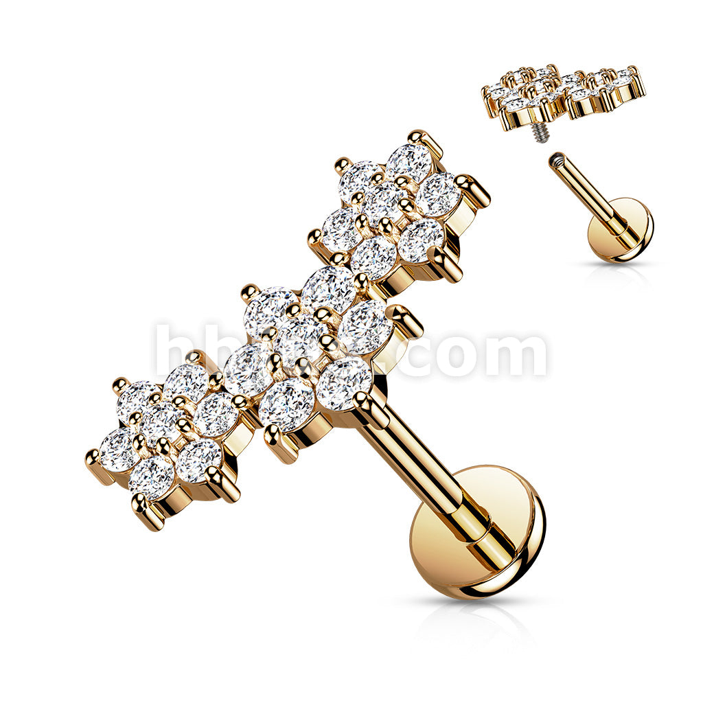 Triple CZ Flower Cluster Top on Internally Threaded 316L Surgical Steel... - Image 8
