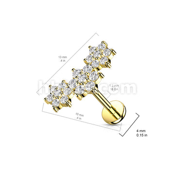 Triple CZ Flower Cluster Top on Internally Threaded 316L Surgical Steel... - Image 9