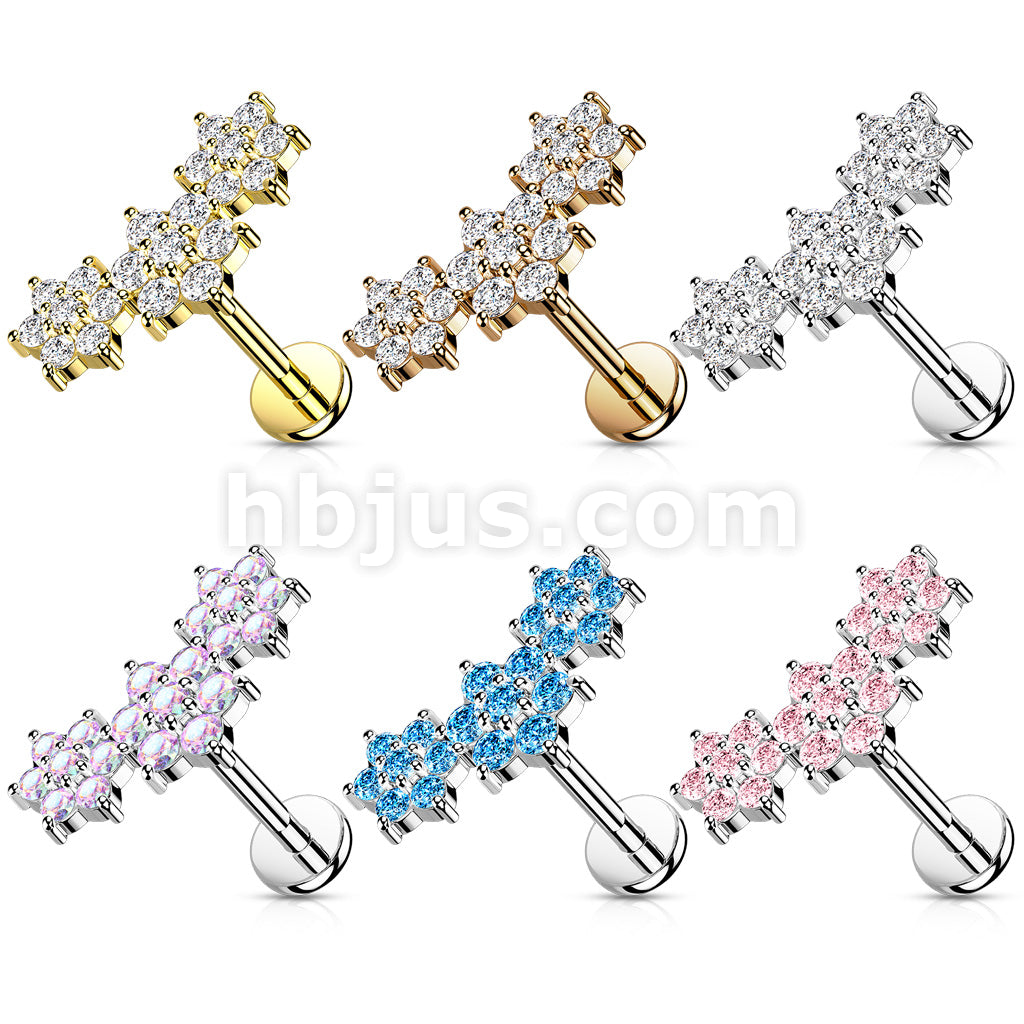 Triple CZ Flower Cluster Top on Internally Threaded 316L Surgical Steel... - Image 10