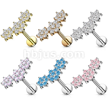 Triple CZ Flower Cluster Top on Internally Threaded 316L Surgical Steel... - Image 10