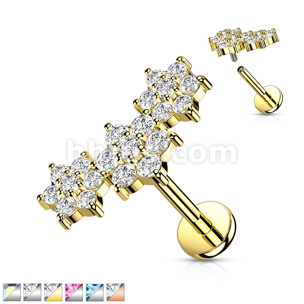 Triple CZ Flower Cluster Top on Internally Threaded 316L Surgical Steel... - Image 2