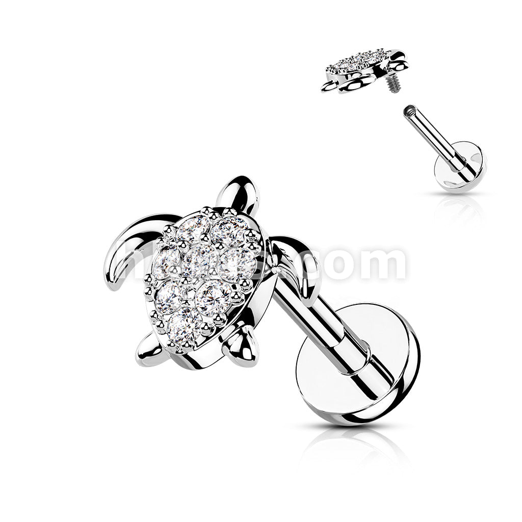 CZ Paved Turtle Internally Threaded 316L Surgical Steel Flat Back Studs... - Image 3