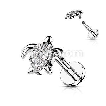 CZ Paved Turtle Internally Threaded 316L Surgical Steel Flat Back Studs... - Image 3