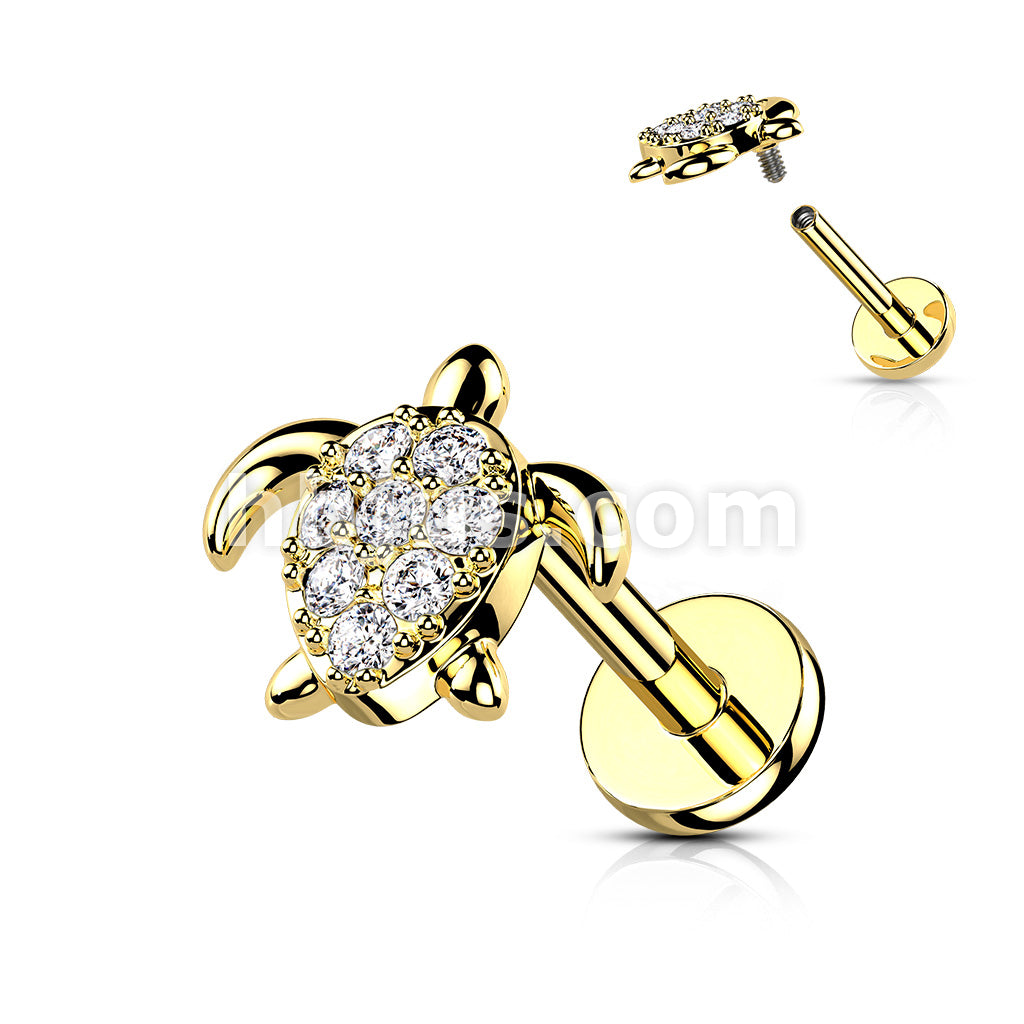 CZ Paved Turtle Internally Threaded 316L Surgical Steel Flat Back Studs... - Image 4