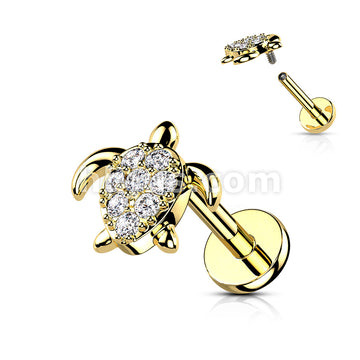 CZ Paved Turtle Internally Threaded 316L Surgical Steel Flat Back Studs... - Image 4