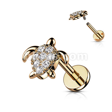 CZ Paved Turtle Internally Threaded 316L Surgical Steel Flat Back Studs... - Image 5