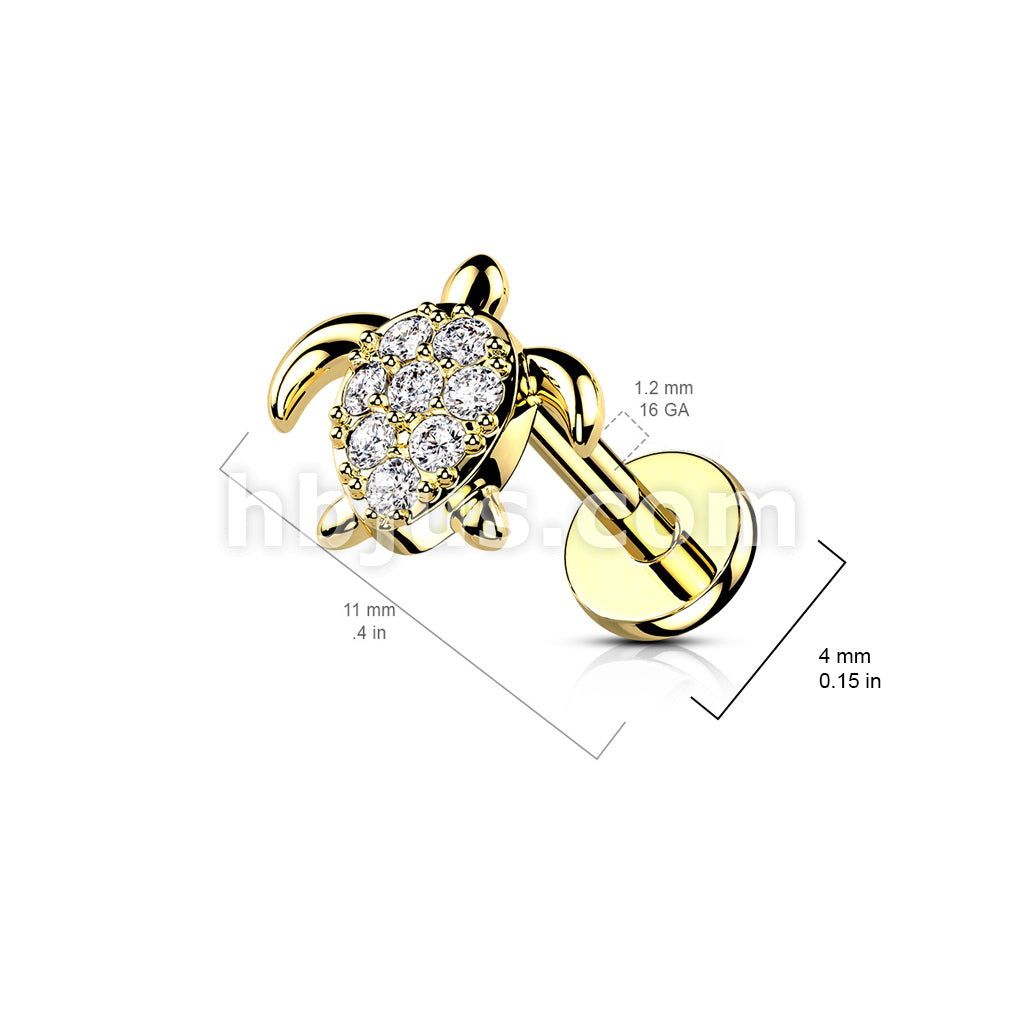 CZ Paved Turtle Internally Threaded 316L Surgical Steel Flat Back Studs... - Image 6
