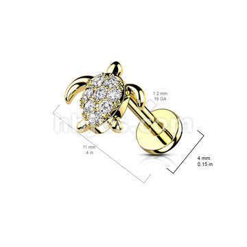 CZ Paved Turtle Internally Threaded 316L Surgical Steel Flat Back Studs... - Image 6