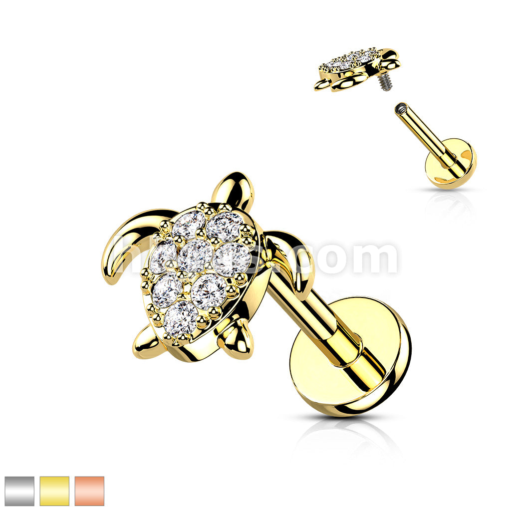CZ Paved Turtle Internally Threaded 316L Surgical Steel Flat Back Studs... - Image 2