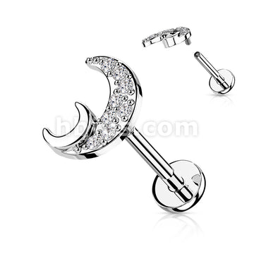 CZ Paved Crescent Moon Internally Threaded 316L Surgical Steel Flat... - Image 4