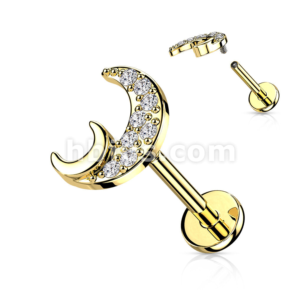 CZ Paved Crescent Moon Internally Threaded 316L Surgical Steel Flat... - Image 5