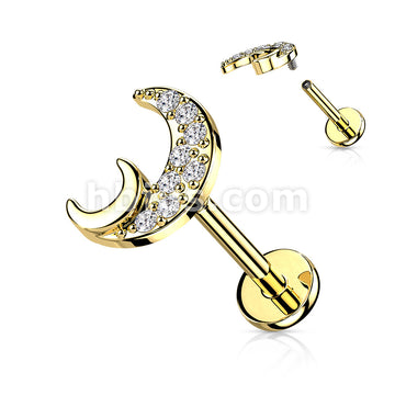 CZ Paved Crescent Moon Internally Threaded 316L Surgical Steel Flat... - Image 5