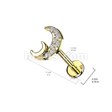 CZ Paved Crescent Moon Internally Threaded 316L Surgical Steel Flat... - Image 6