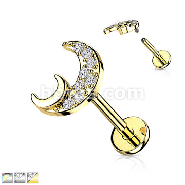 CZ Paved Crescent Moon Internally Threaded 316L Surgical Steel Flat... - Image 2