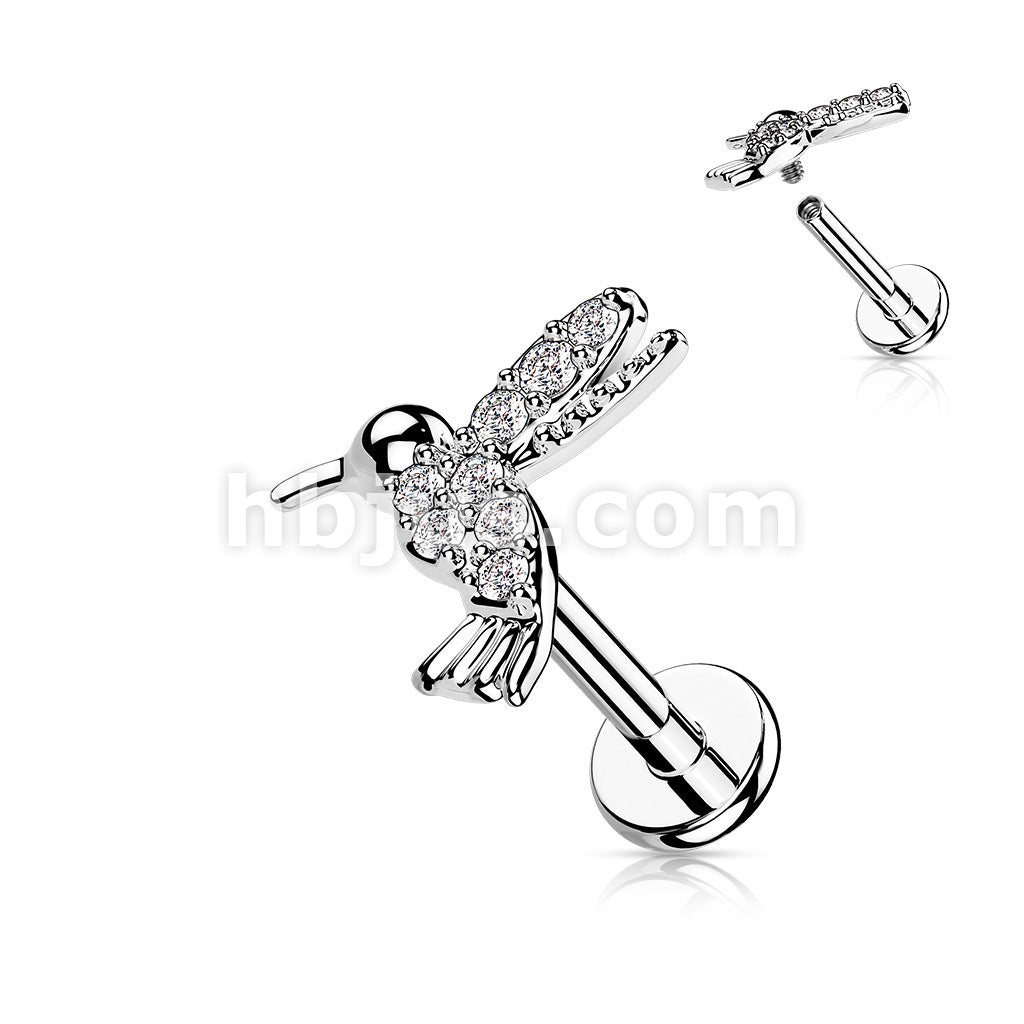 CZ Paved Hummingbird Top on Internally Threaded 316L Surgical Steel... - Image 2