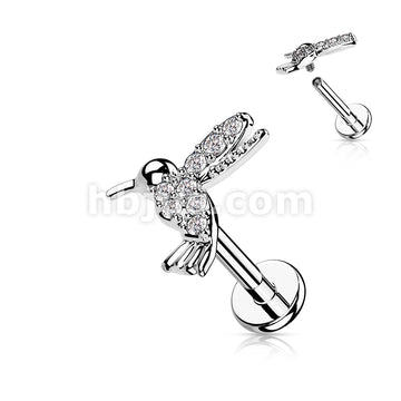 CZ Paved Hummingbird Top on Internally Threaded 316L Surgical Steel... - Image 2