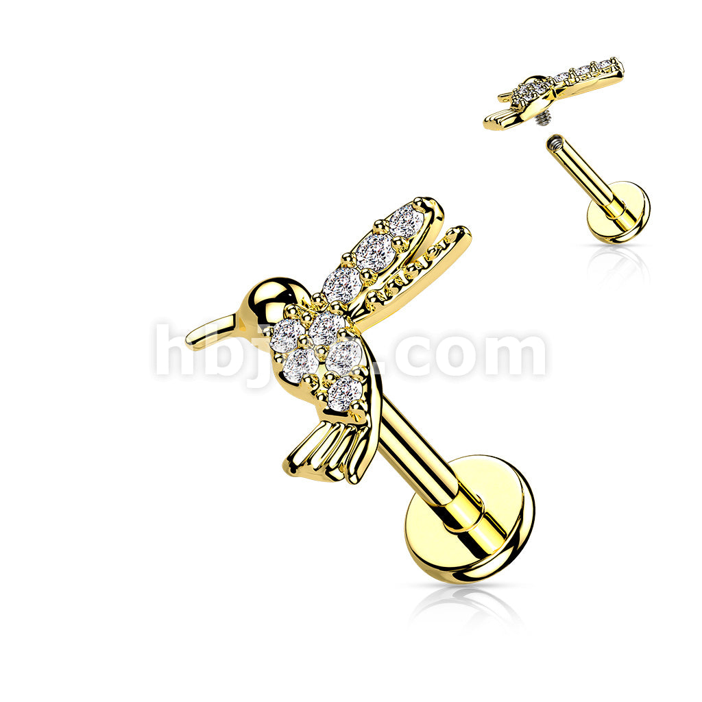 CZ Paved Hummingbird Top on Internally Threaded 316L Surgical Steel... - Image 3