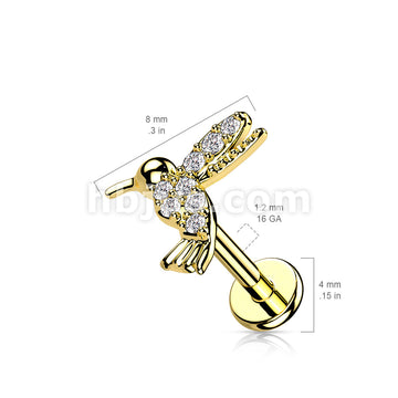 CZ Paved Hummingbird Top on Internally Threaded 316L Surgical Steel... - Image 5