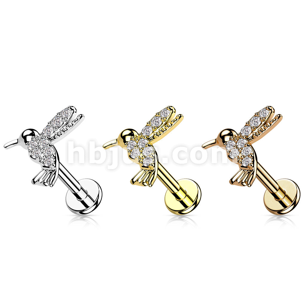 CZ Paved Hummingbird Top on Internally Threaded 316L Surgical Steel... - Image 6