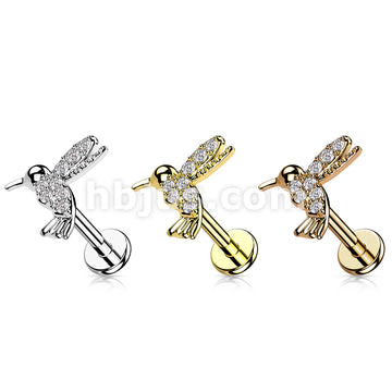 CZ Paved Hummingbird Top on Internally Threaded 316L Surgical Steel... - Image 6