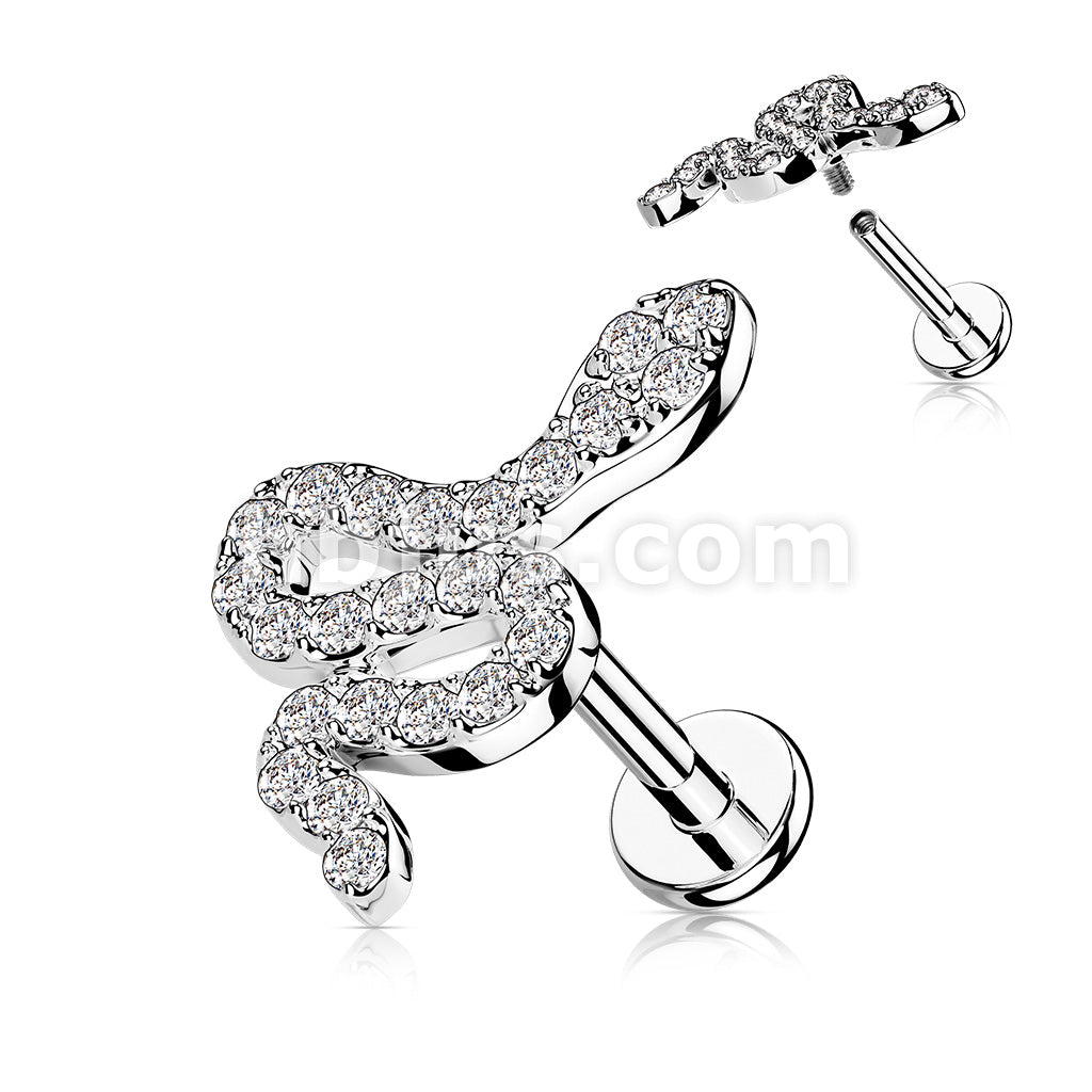 CZ Paved Small Snake Top on Internally Threaded 316L Surgical Steel... - Image 2