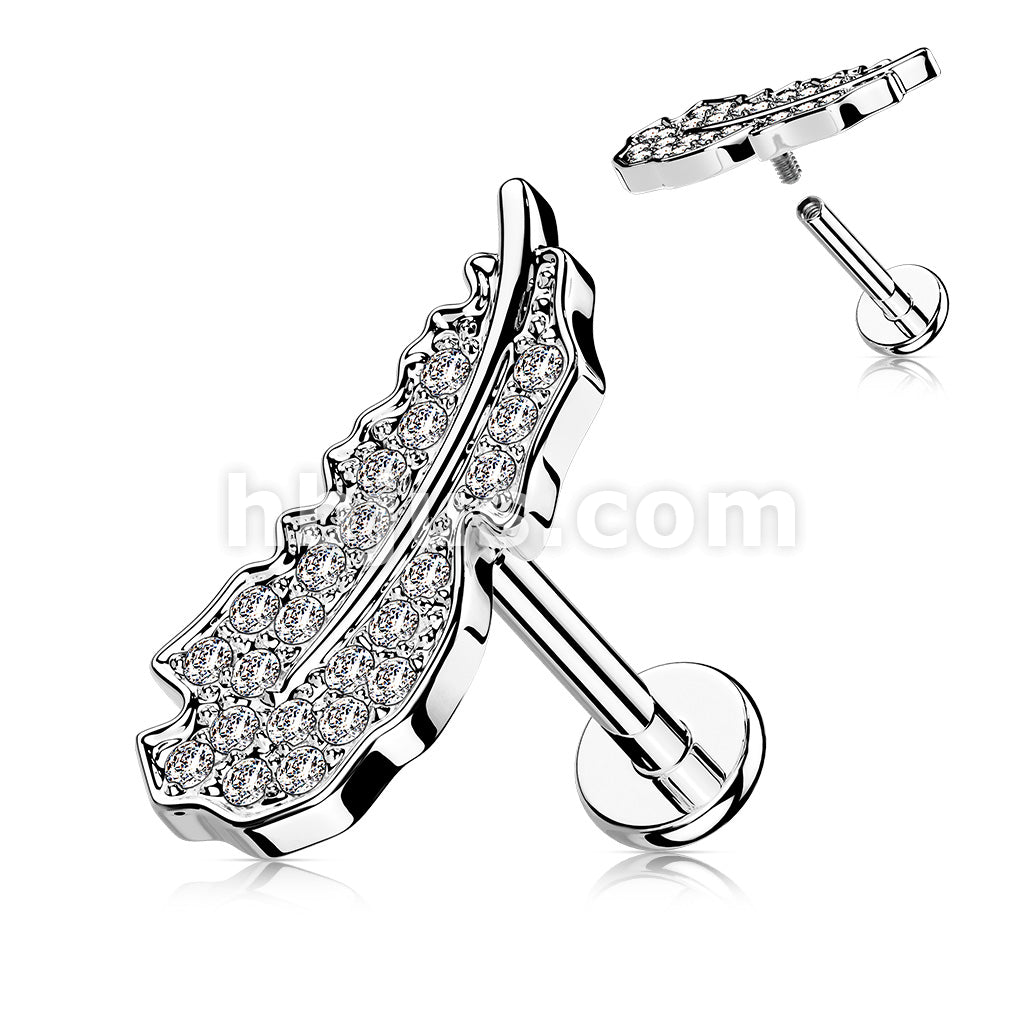 CZ Paved Leaf Top Internally Threaded 316L Surgical Steel Flat Back... - Image 2