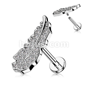 CZ Paved Leaf Top Internally Threaded 316L Surgical Steel Flat Back... - Image 2