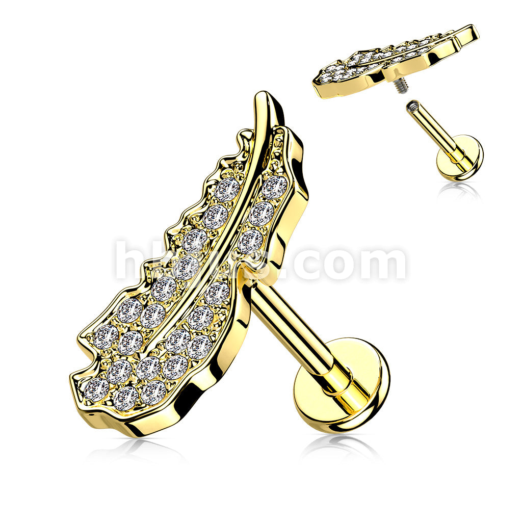 CZ Paved Leaf Top Internally Threaded 316L Surgical Steel Flat Back... - Image 3