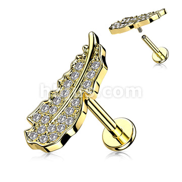 CZ Paved Leaf Top Internally Threaded 316L Surgical Steel Flat Back... - Image 3