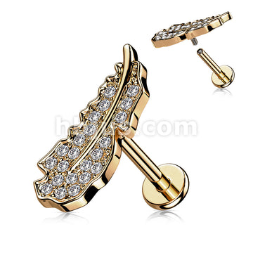 CZ Paved Leaf Top Internally Threaded 316L Surgical Steel Flat Back... - Image 4