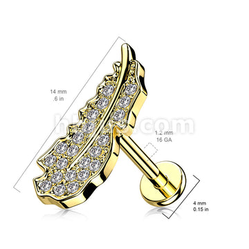CZ Paved Leaf Top Internally Threaded 316L Surgical Steel Flat Back... - Image 5