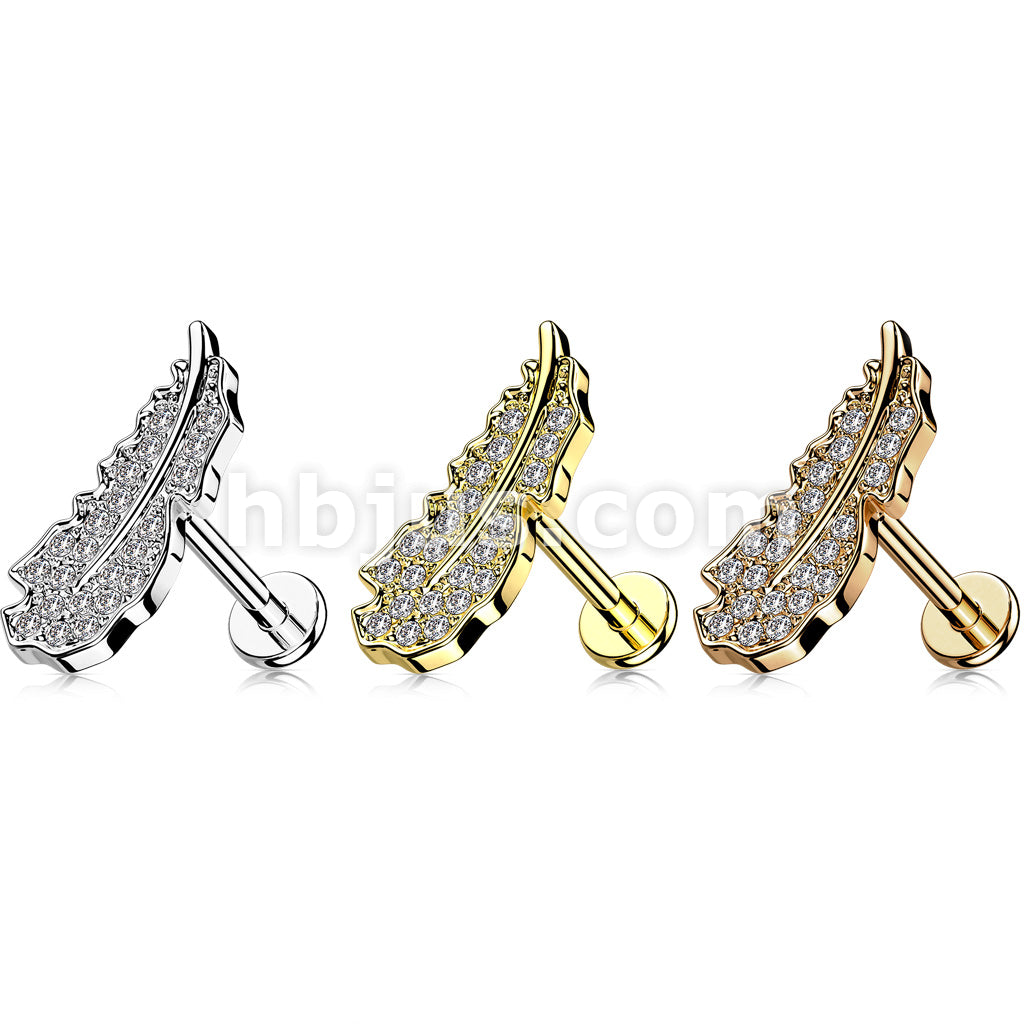 CZ Paved Leaf Top Internally Threaded 316L Surgical Steel Flat Back... - Image 6