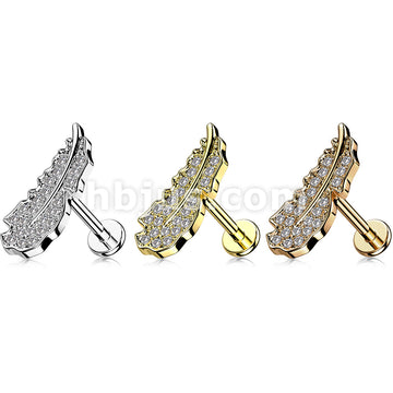CZ Paved Leaf Top Internally Threaded 316L Surgical Steel Flat Back... - Image 6