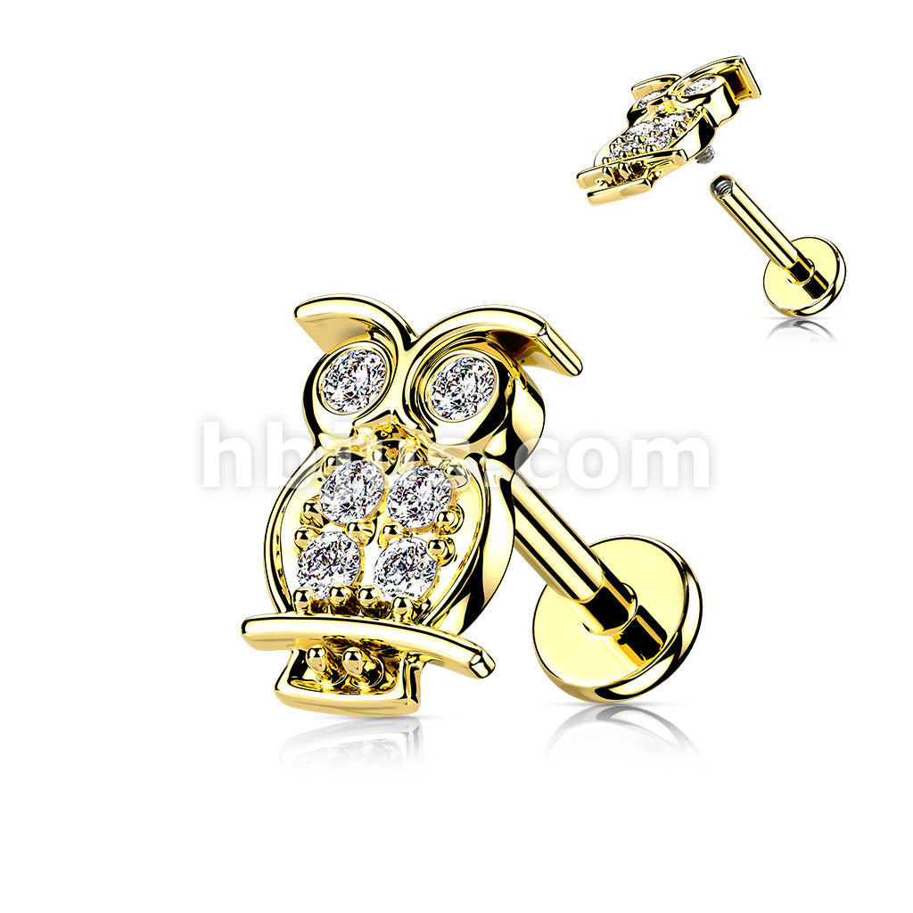 CZ Paved Owl Top on Internally Threaded 316L Surgical Steel Flat Back... - Image 3