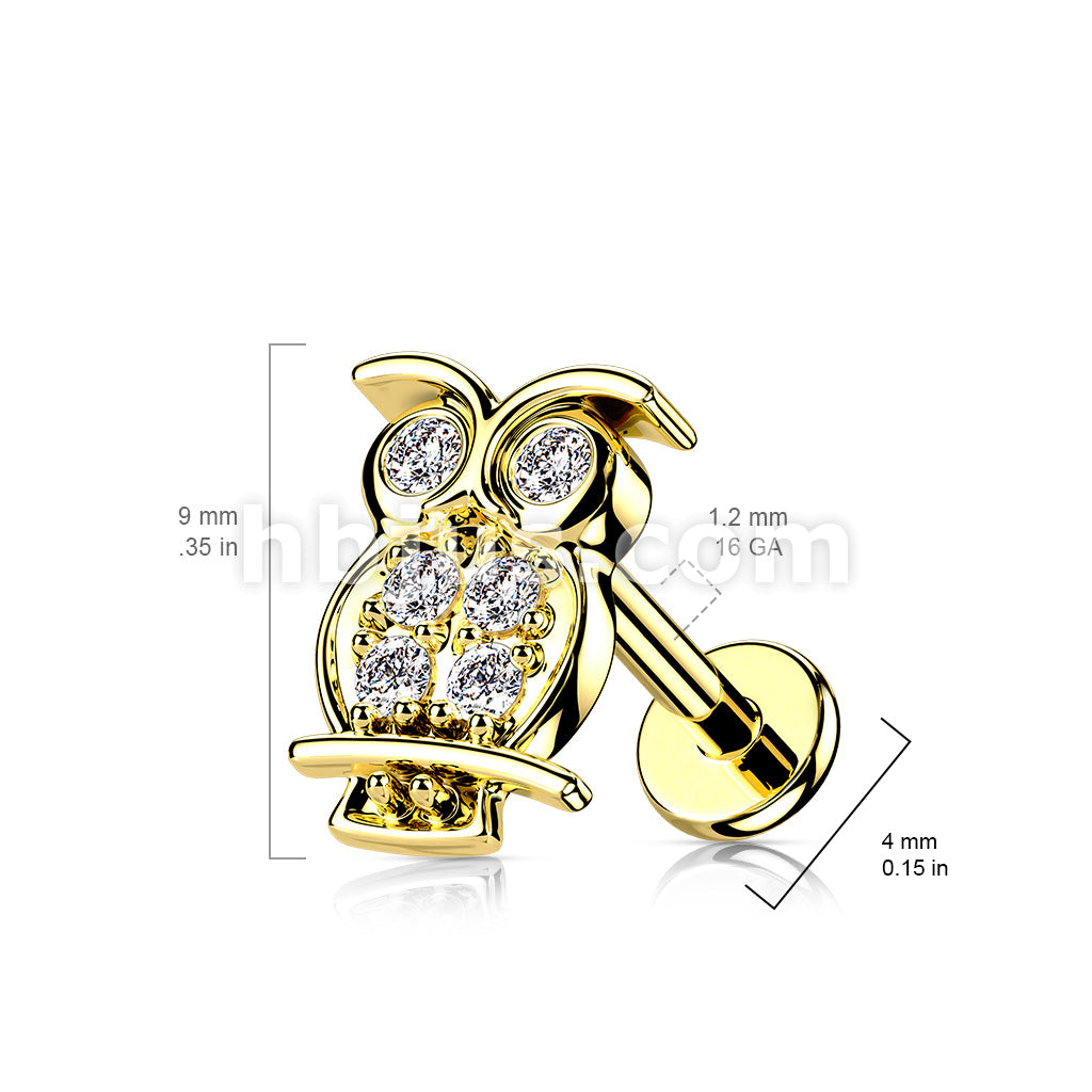 CZ Paved Owl Top on Internally Threaded 316L Surgical Steel Flat Back... - Image 5
