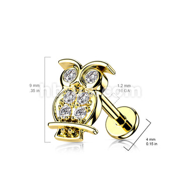 CZ Paved Owl Top on Internally Threaded 316L Surgical Steel Flat Back... - Image 5