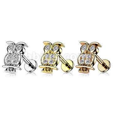 CZ Paved Owl Top on Internally Threaded 316L Surgical Steel Flat Back... - Image 6