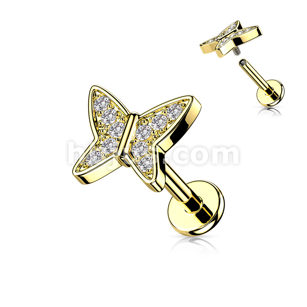 CZ Paved Butterfly Top on Internally Threaded 316L Surgical Steel Flat... - Image 3